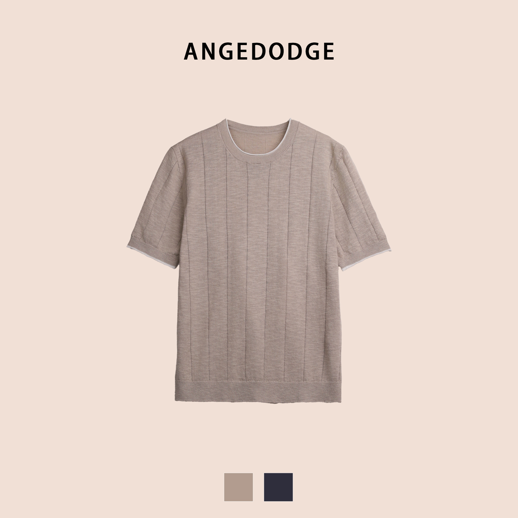 ANGEDODGE Knit Collar Short Sleeve T-Shirt — T-Shirts - image 1