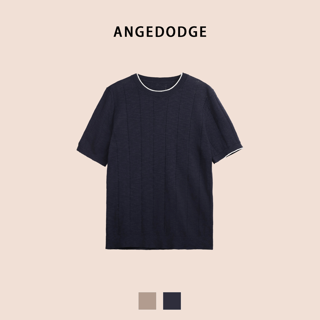 ANGEDODGE Knit Collar Short Sleeve T-Shirt — T-Shirts - image 3