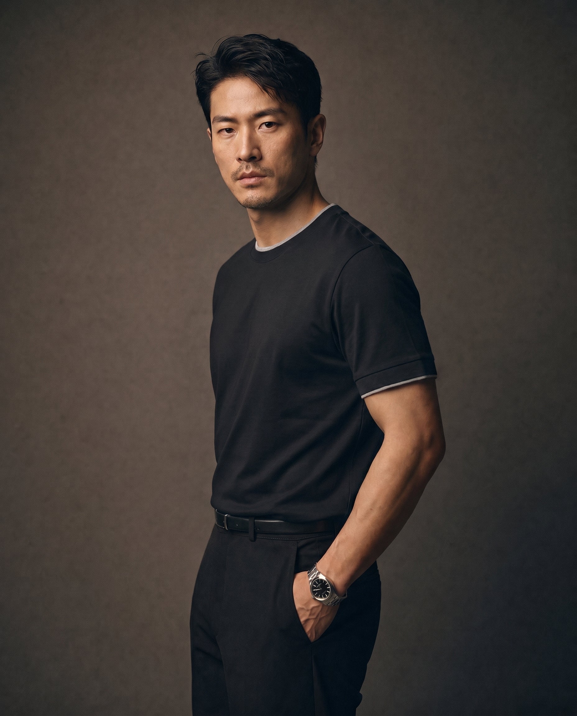 Cotton-Lyocell Colorblock Tee - Black on model