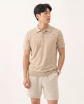 Linen Blend Short Sleeve Polo Shirt - Camel Marl on model