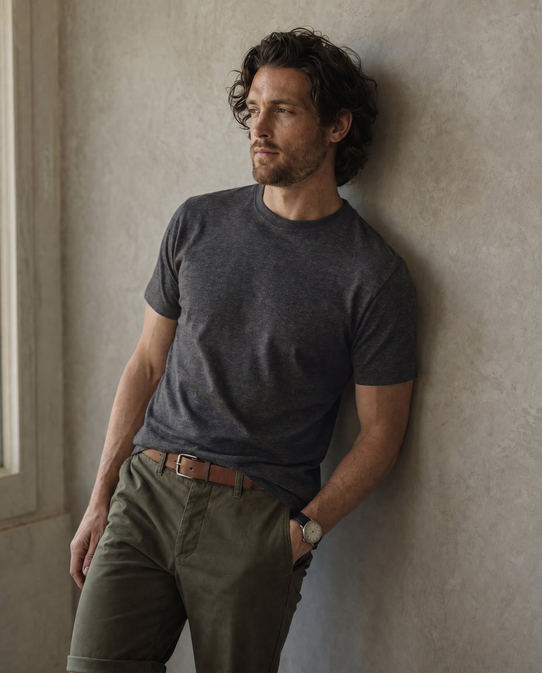 Lightweight Knit Tee - Gray on model