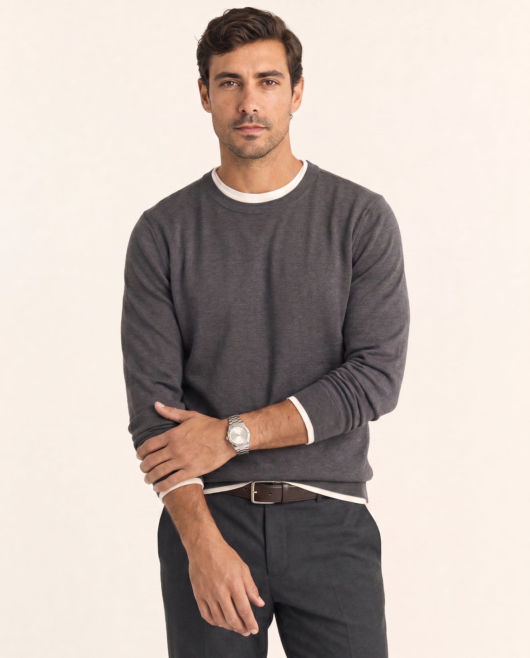 Layered-Look Wool Blend Sweater