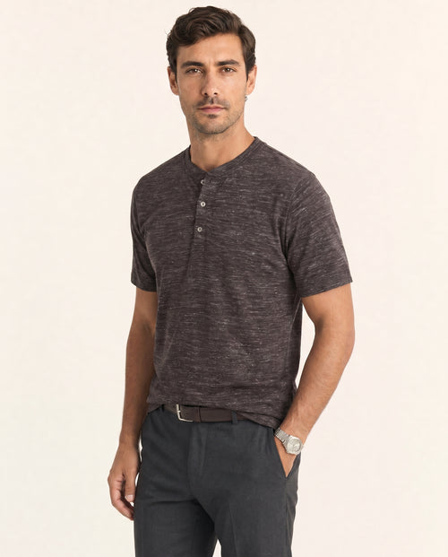 Classic Linen-Cotton Polo - Ink Grey on model