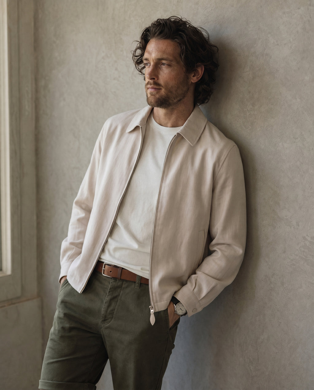 Silk Linen Short Jacket - Ivory White on model