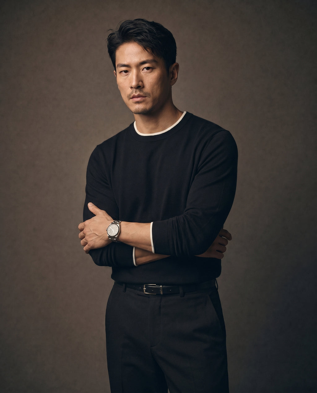 Layered-Look Wool Blend Sweater - Jet Black on model