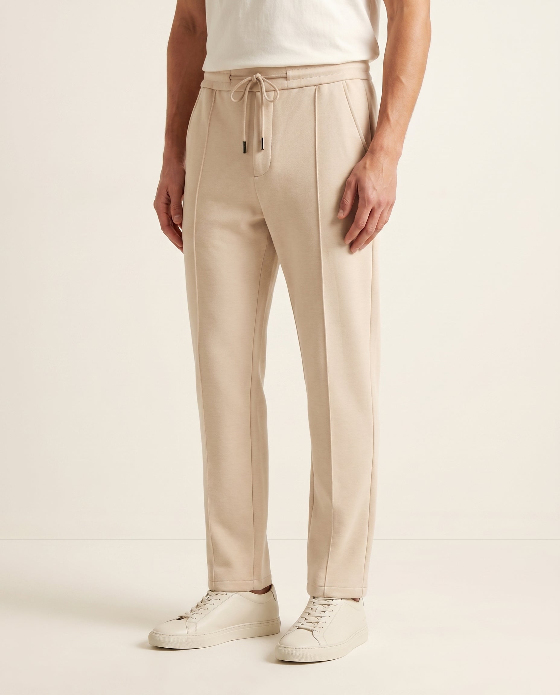Drawstring Knit Trousers - Beige on model