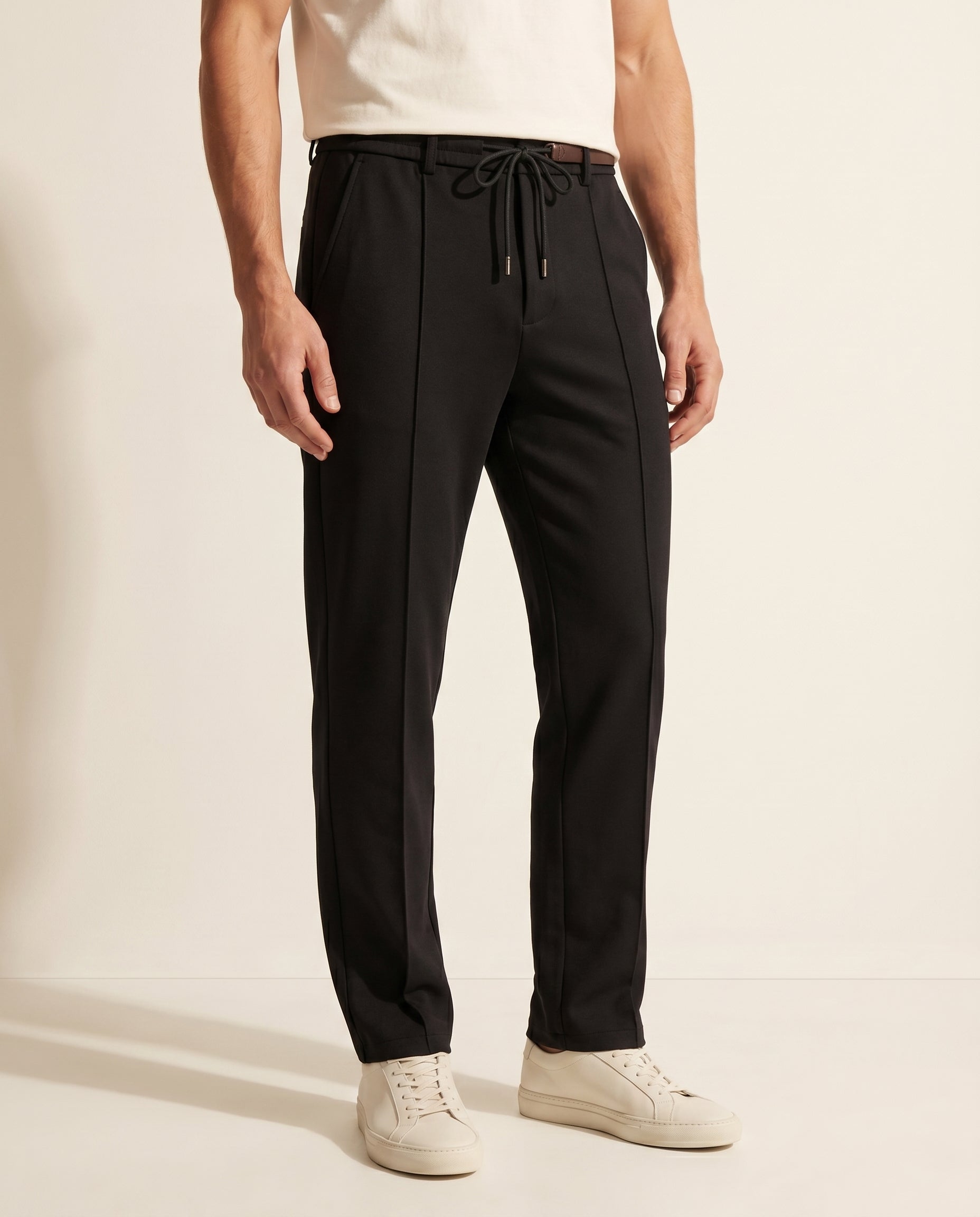 Drawstring Knit Trousers - Black on model