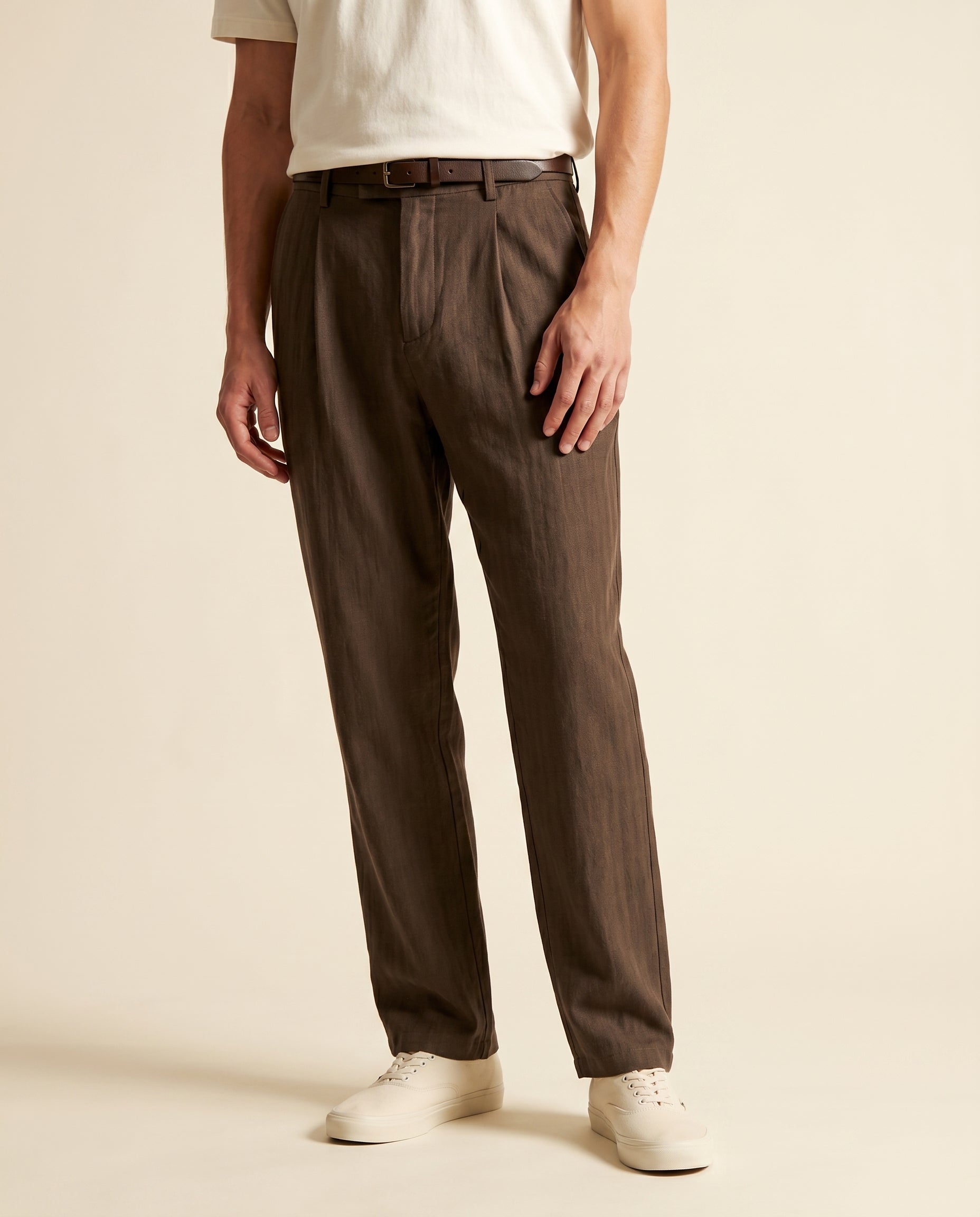 Linen Blend Straight-Leg Trousers