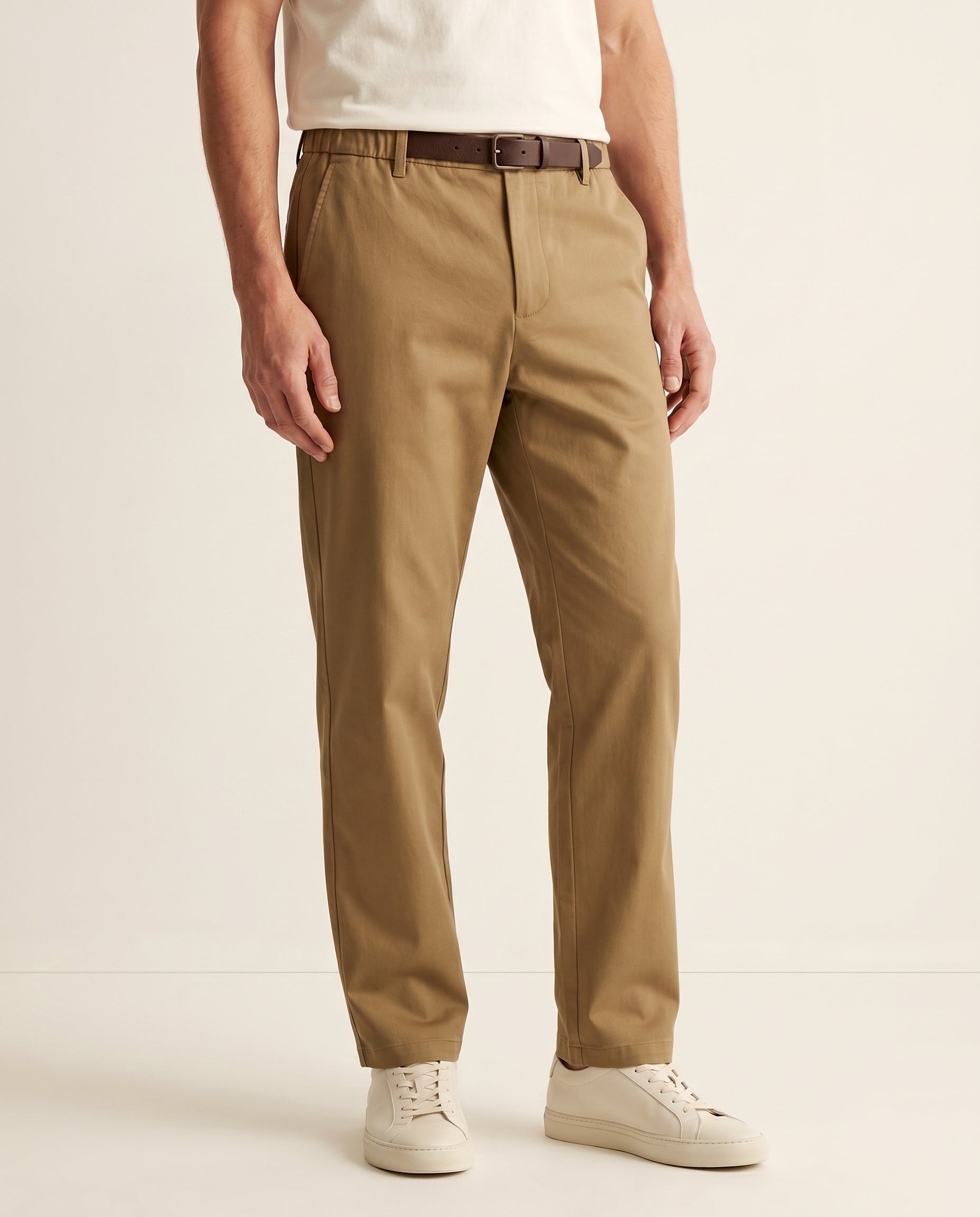 Business Casual Straight-Leg Trousers - Dark Khaki on model
