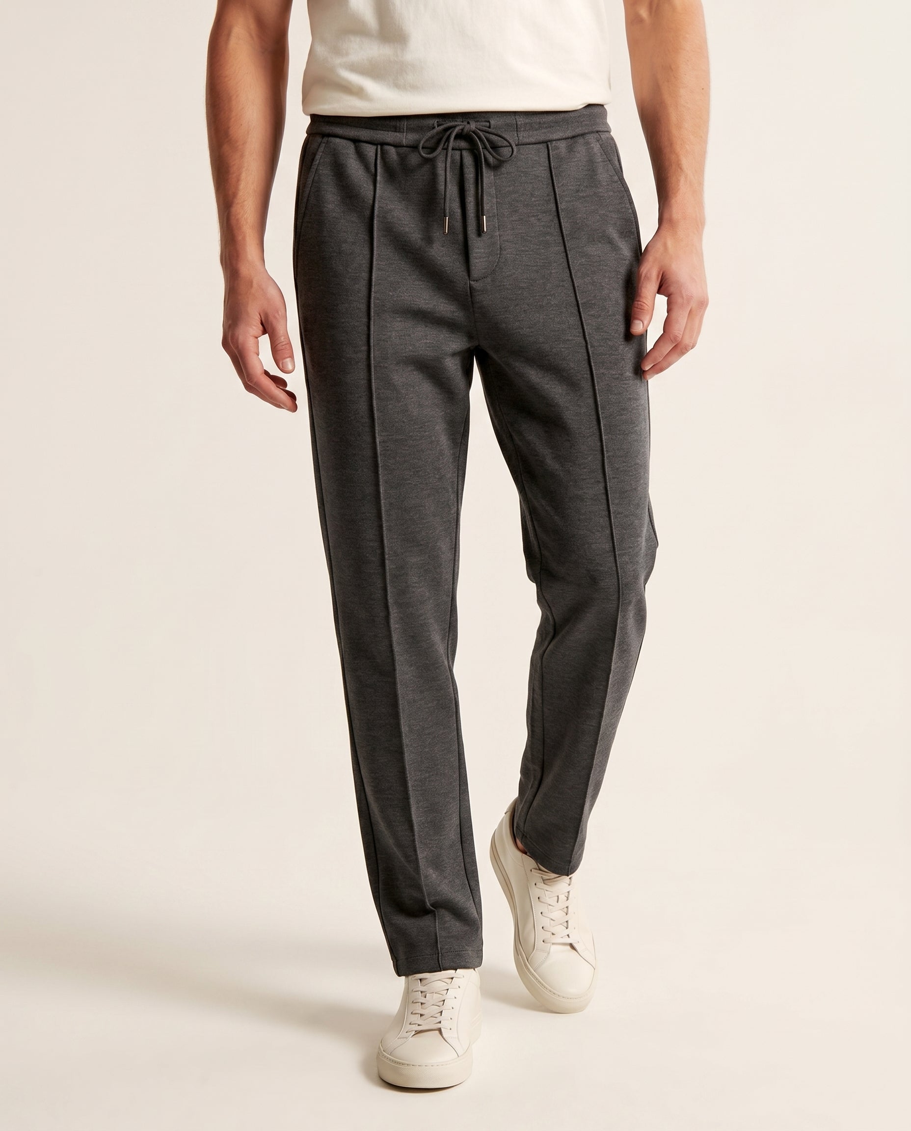 Drawstring Knit Trousers - Grey on model