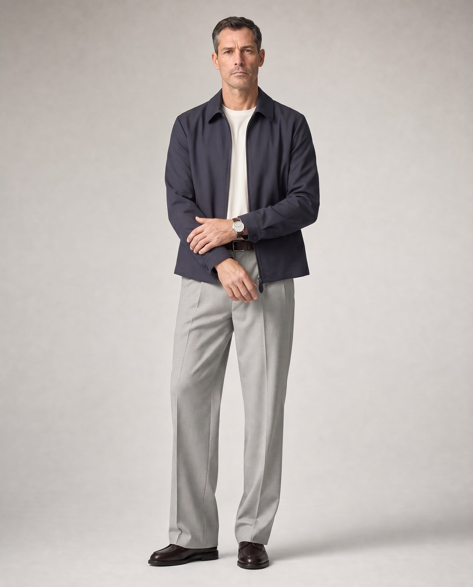 Silk Linen Short Jacket - Navy Blue on model