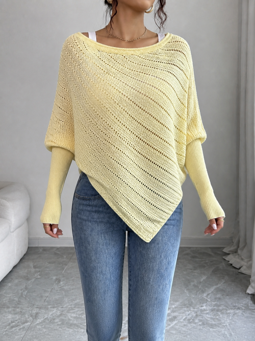 Asymmetric-Hem Knit Sweater in Light Lemon - view 2